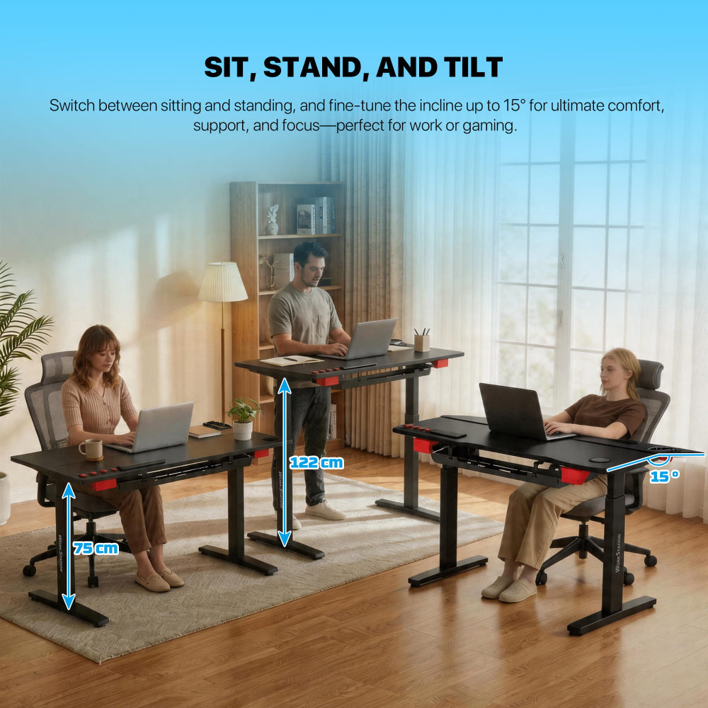 FANTECH Zurich DW314 Dual-Motor Standing Desk with 15°Ergonomic Tilt, Magnetic Cable Management & 100kg Load Heavy Duty Frame