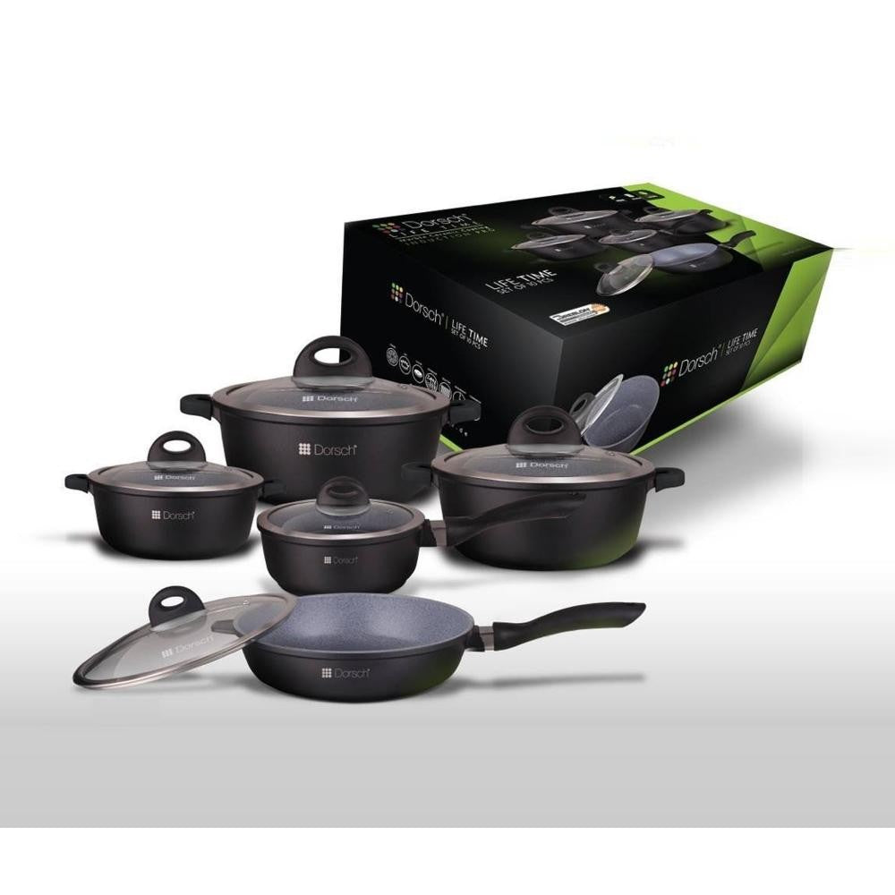 Dorsch, Ceramic Set 10Pcs Casserole (28Cm-24Cm-20Cm) Sauce Pan 18Cm, Fry Pan 28Cm + Lids, DH-05577/SR