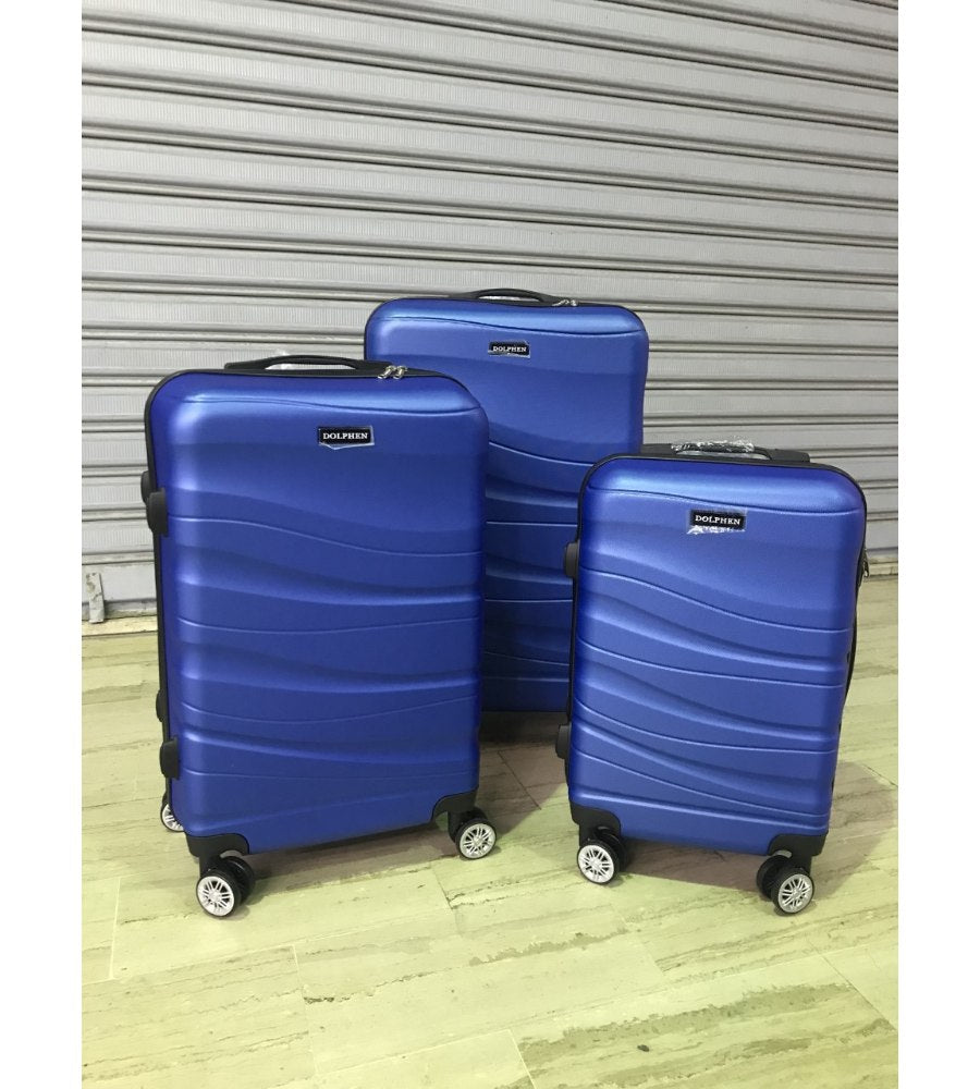 Dolphen, Travel Suitcase Bags Hardside 4 Wheels Luggage 3-Piece Set, Blue