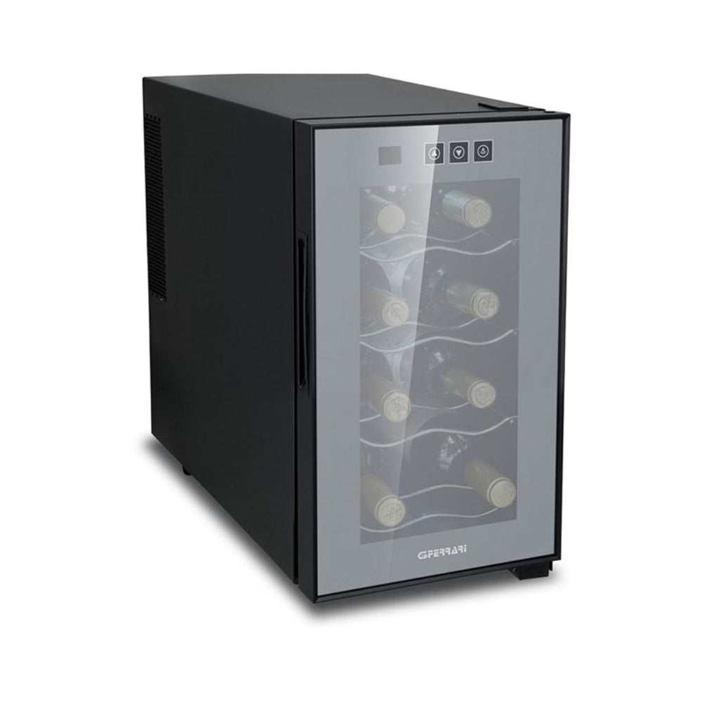 G3 Ferrari Wine Cooler Super Silent Thermoelectric Cooling System, 8 Botlles Capacity, Black Case With Black Door Frame, LED Display With Mirror Glass, DSWC08B01