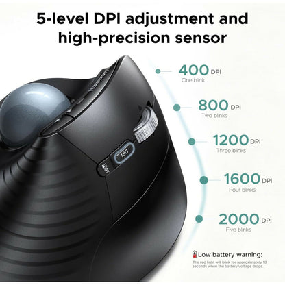 UGREEN Ergonomic Wireless Trackball Mouse, BT & 2.4G, 2000 DPI, Multi-Device Pairing, USB-C Rechargeable - M785DR 85892