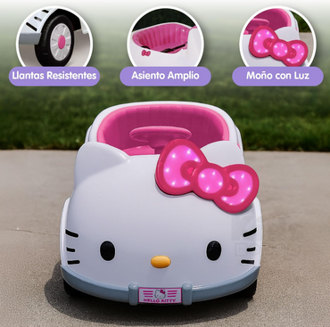 Hello Kitty Kids Ride-On Car – 12V Battery, Dual Motors, Bluetooth Music, LED Lights & Remote Control (Ages 2–8)