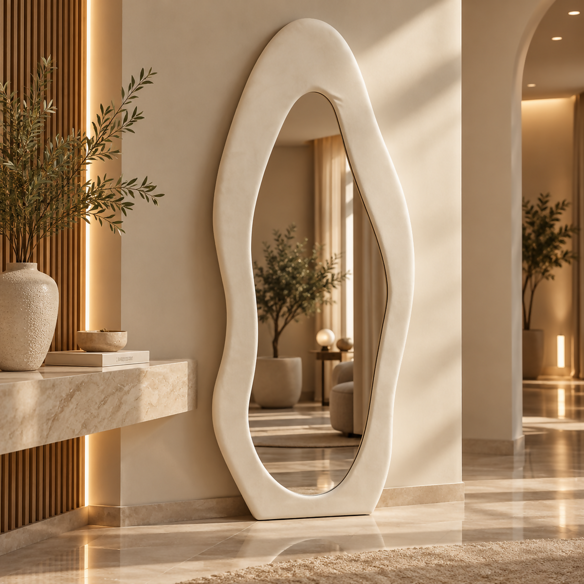 SCULPTA – Free-Form Full-Length Ivory Mirror | 60x1601