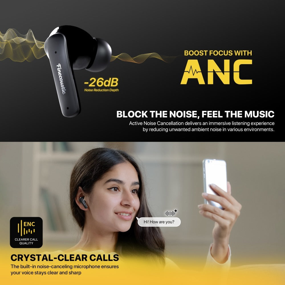 Fantech, Finecoustic Fantech Groove Ft20 Earbuds ? Active Noise Cancelling, Bluetooth 5.3, 25H Playtime, Hd Calls, Digital Display
