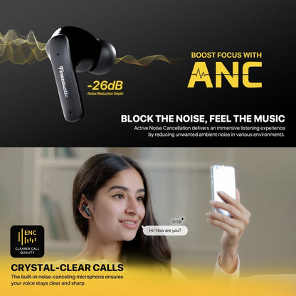 Fantech, Finecoustic Fantech Groove Ft20 Earbuds ? Active Noise Cancelling, Bluetooth 5.3, 25H Playtime, Hd Calls, Digital Display