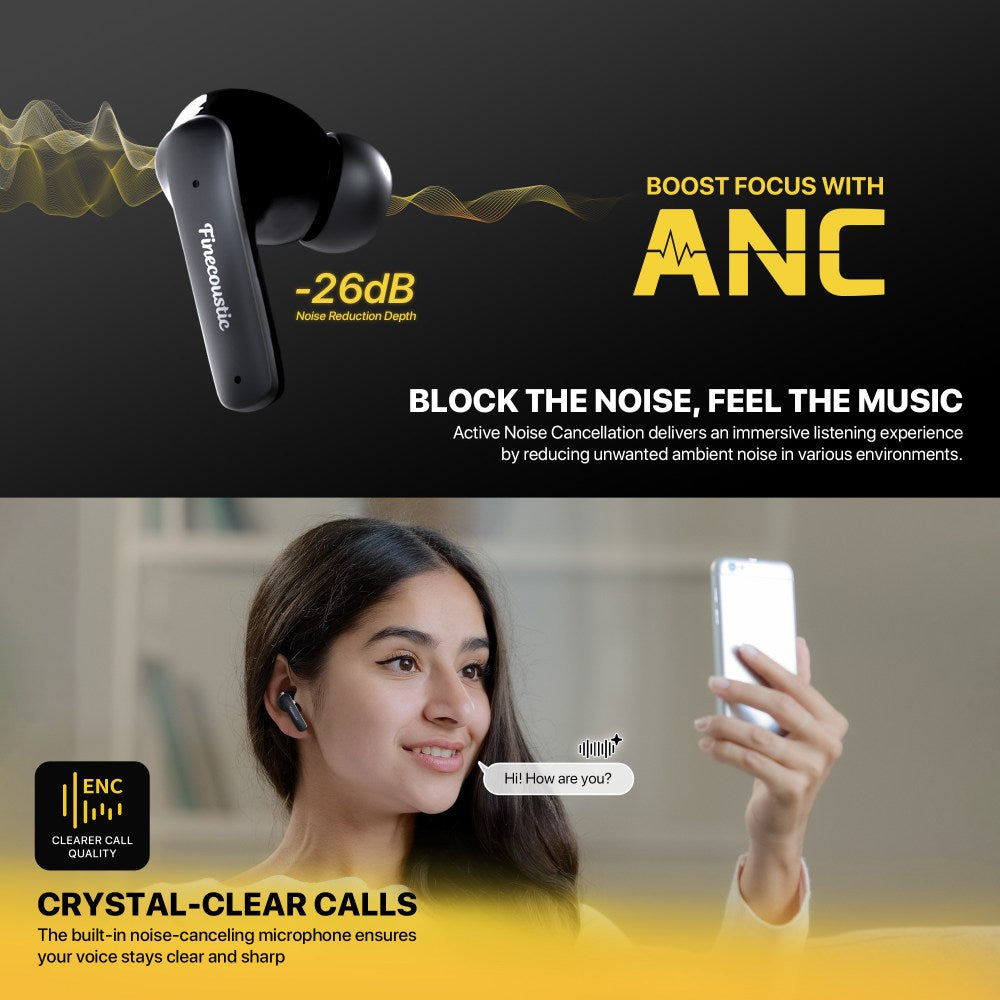 Fantech, Finecoustic Fantech Groove Ft20 Earbuds ? Active Noise Cancelling, Bluetooth 5.3, 25H Playtime, Hd Calls, Digital Display