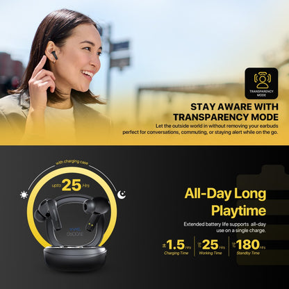 Fantech, Finecoustic Fantech Groove Ft20 Earbuds ? Active Noise Cancelling, Bluetooth 5.3, 25H Playtime, Hd Calls, Digital Display