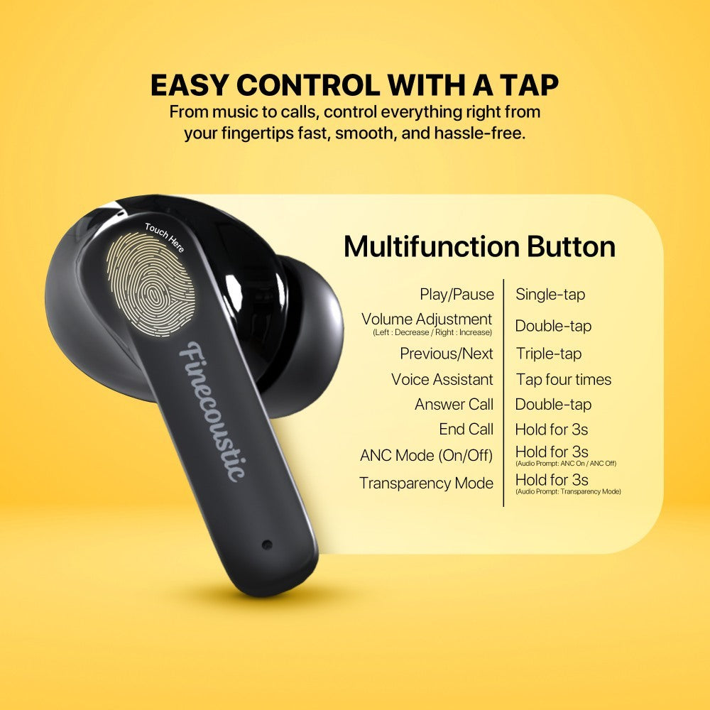 Fantech, Finecoustic Fantech Groove Ft20 Earbuds ? Active Noise Cancelling, Bluetooth 5.3, 25H Playtime, Hd Calls, Digital Display