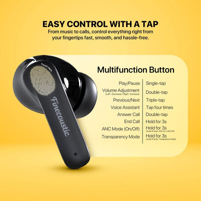 Fantech, Finecoustic Fantech Groove Ft20 Earbuds ? Active Noise Cancelling, Bluetooth 5.3, 25H Playtime, Hd Calls, Digital Display