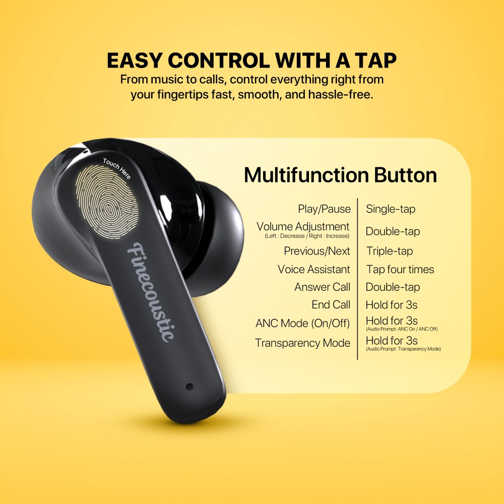 Fantech, Finecoustic Fantech Groove Ft20 Earbuds ? Active Noise Cancelling, Bluetooth 5.3, 25H Playtime, Hd Calls, Digital Display
