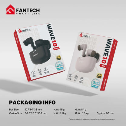 Fantech, Wave 16 Bluetooth Wireless Earbuds, Deep Bass, Up To 25 Hours Play Time - Tw16, Available in Different Colors