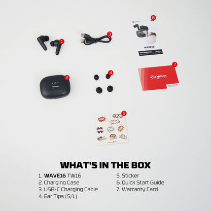Fantech, Wave 16 Bluetooth Wireless Earbuds, Deep Bass, Up To 25 Hours Play Time - Tw16, Available in Different Colors