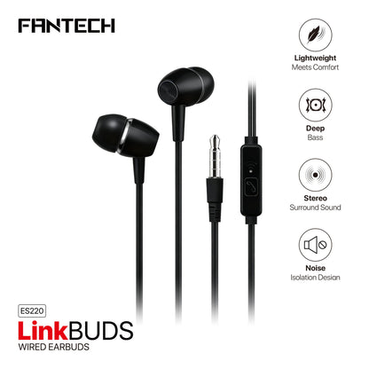 FANTECH ES220 LINKPODS Wired In?Ear Headphones with Mic, 10mm Drivers, 3.5mm TRRS, Noise-Isolating, Deep Bass