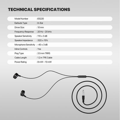 FANTECH ES220 LINKPODS Wired In?Ear Headphones with Mic, 10mm Drivers, 3.5mm TRRS, Noise-Isolating, Deep Bass