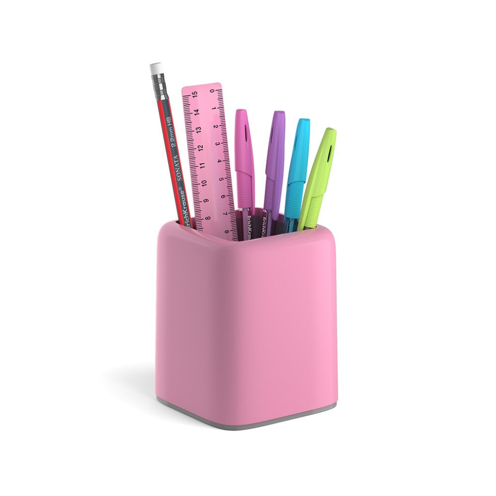 Erichkrause, Desk Organizer Forte With Pencil , Ruler & 4 Pens, 53279 Pastel, Pink With Grey Inside Part