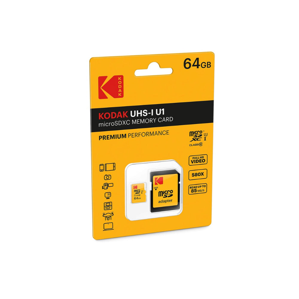 Kodak Micro SDXC Memory Card 64GB Premium - With Adapter - Class 10, EKMSDM64GXC10K