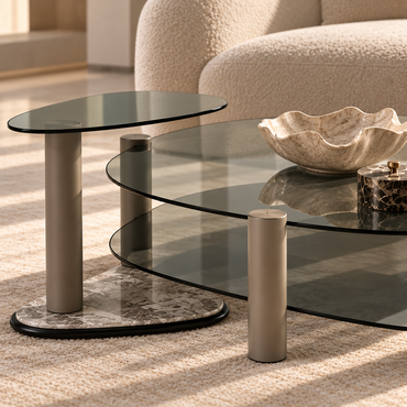 Sculptural Smoked Glass Coffee Table Set | S06