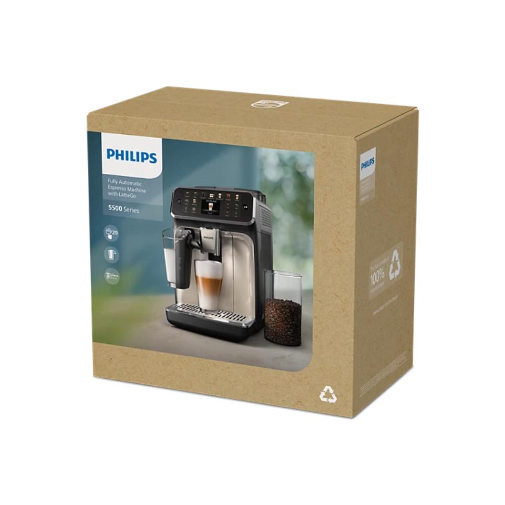 Philips Fully Automatic Espresso Machine Series 5500-20 Beverages, LatteGo, Extra Shot, Silent Brew, Intuitive Display, 4 User Profiles, 12 Settings for Ceramic Grinder, Chrome, EP5547