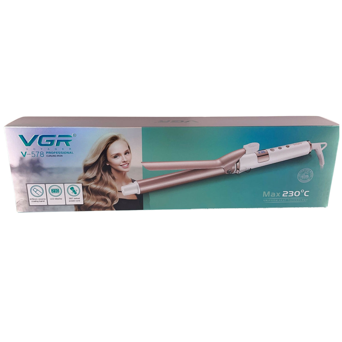 VGR V-578 Professional Electric Hair Curling Wand - Fast Heating Curling Iron 25mm Ceramic Hair Curler with 230° C Max Heat Setting Adjustable Heat and LED Display (White, Rose Gold)