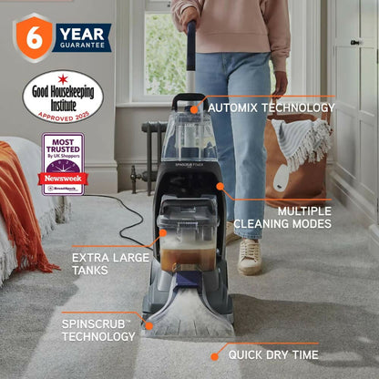 Vax SpinScrub Power Plus 1200W Upright Carpet-Deep Cleaner - 5 Rotating Brushes, 1H Fast Drying, XL Dual Tanks (4.5L-3L), and Antimicrobial Upholstery-Stair Tools, VAX-CDCWSSXA