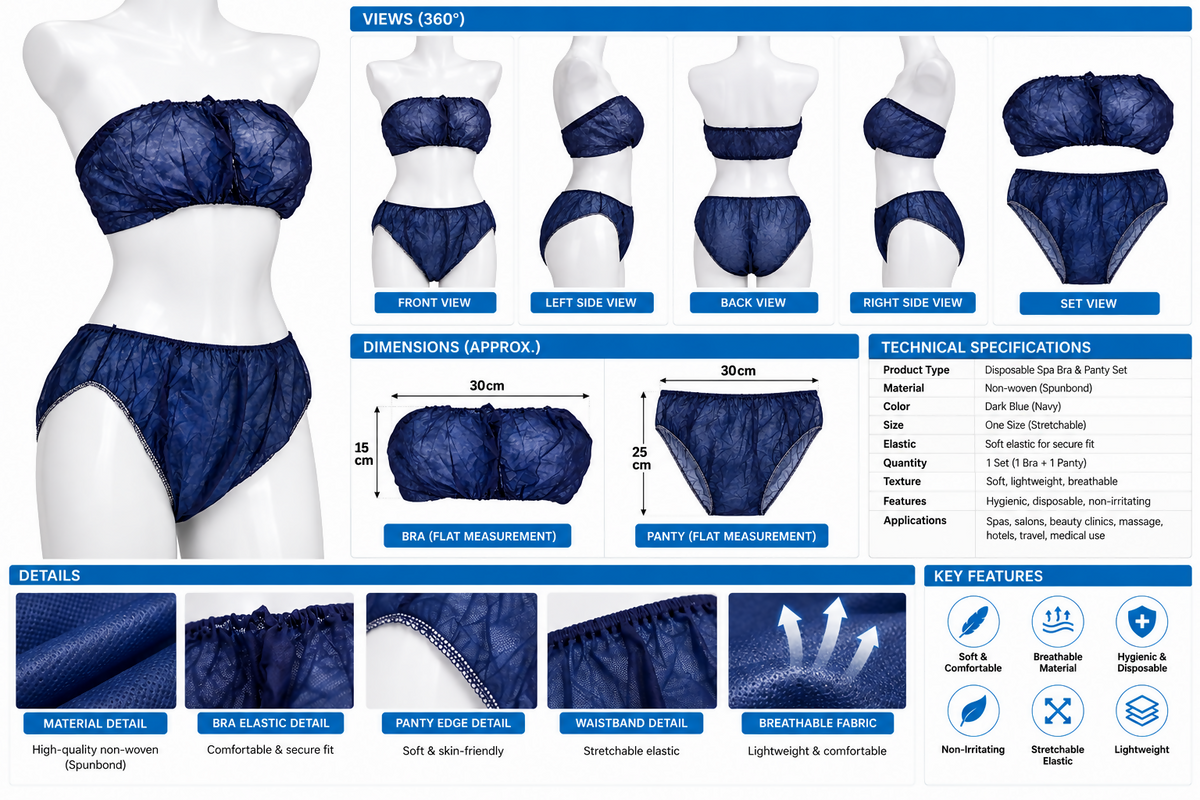 La Perla Tech, Disposable Women's Bra/panties Spa Sauna -Steam Suit -Tanning -Wax Foot Bath (Pack of 100) 50 pics