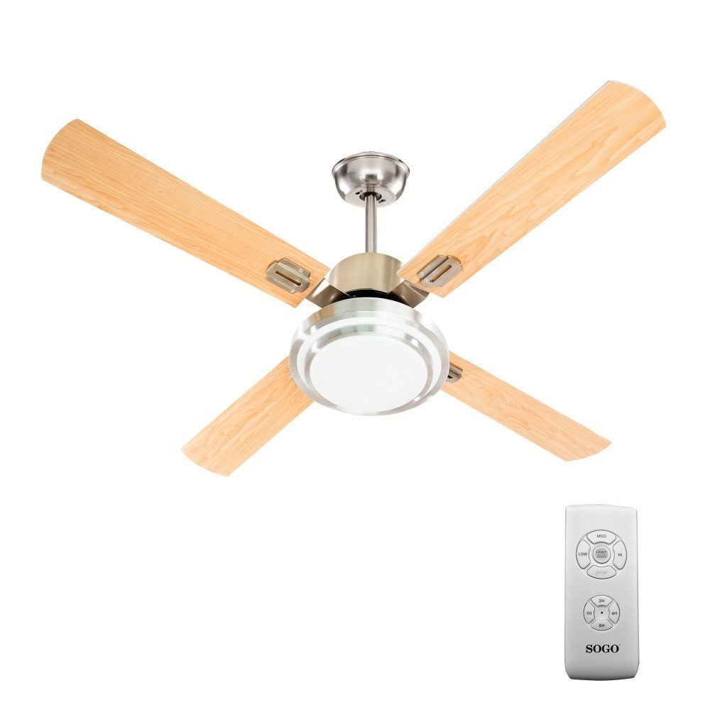 Sogo, Cieling Fan 52'-132Cm Light ,Wooden ,3Speed 80W,,8Hrs Timer,Reversible,Copper Motor,Remote