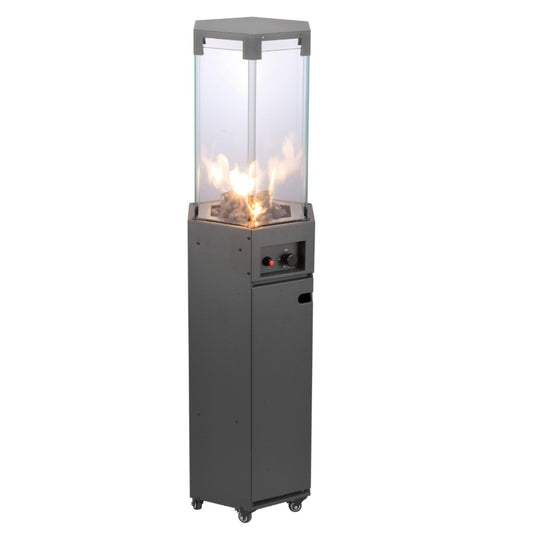 Queen Chef, Gas Patio Heater + Lava Rock & Fake Wood, 6 Sided Glass