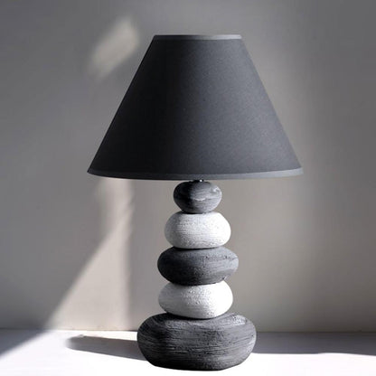 Stacked Stone Ceramic Table Lamp 37 cm, Fabric Shade, SK922