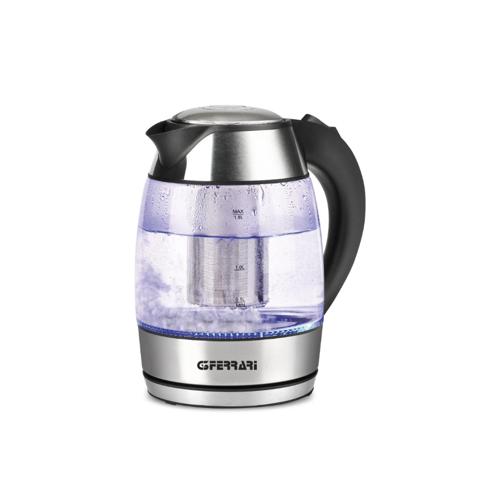 G3Ferrari 1.8L Glass Electric Kettle And Teapot. Automatic Shut-Off Button, Over Heating Protection, 360 Degree Swivel Power Base, LED Blue Light, G10066