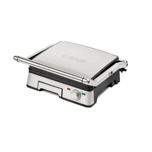 G3Ferrari 2200W Contact Grill, Nonstick Stonelike Cooking Plates, Wide Anti Burn Handle, Removable Plates - Easy Cleaning, Oil Dripping Container, 2 Lights And Temperature, Stainless Steel, Plates Dimensions 29x23cm With 180 Degrees Book Opening, G10185