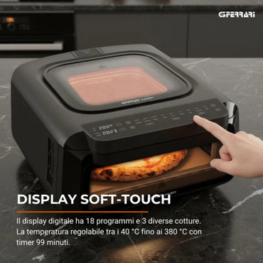 G3Ferrari Krispy Pizza Oven - Air Fryer - 500W-1600W, 40C-380C, Timer 99 Minutes, Digital Display - 18 Programs, 13L Capacity With Internal Light, Cool Touch Housing With Integrated Cooling System, Metal Inner Cavity, G10225
