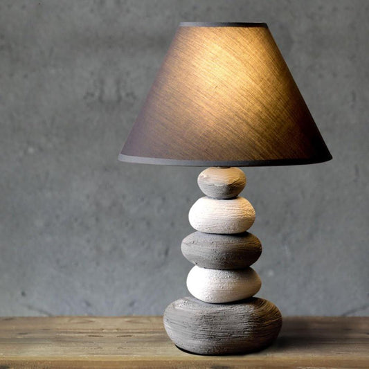 Stacked Stone Ceramic Table Lamp 37 cm, Fabric Shade, SK922