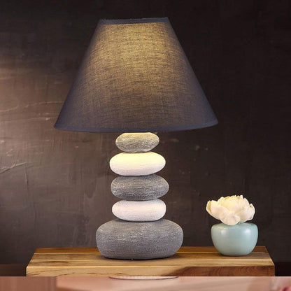 Stacked Stone Ceramic Table Lamp 37 cm, Fabric Shade, SK922