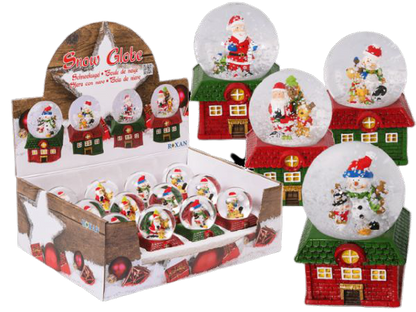 Out Of The Blue, Polyresin Snow Globe, Christmas Figurines, On Green Or Red House.