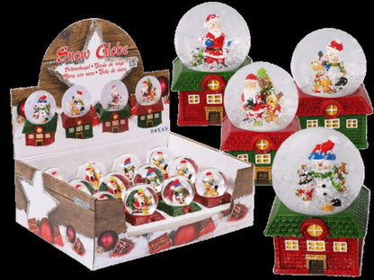 Out Of The Blue, Polyresin Snow Globe, Christmas Figurines, On Green Or Red House.