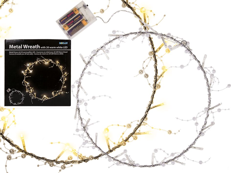 Out Of The Blue, Christmas Metal Wreath With 20 Warm White Led