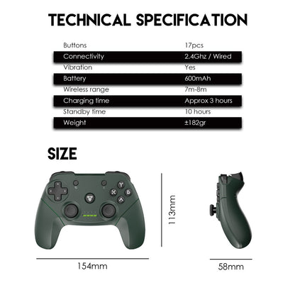 Fantech, Wgp12 Revolver Ii: Wireless 2.4Ghz Gaming Controller With Buit-In Rechargeable Lithium-Ion Battery