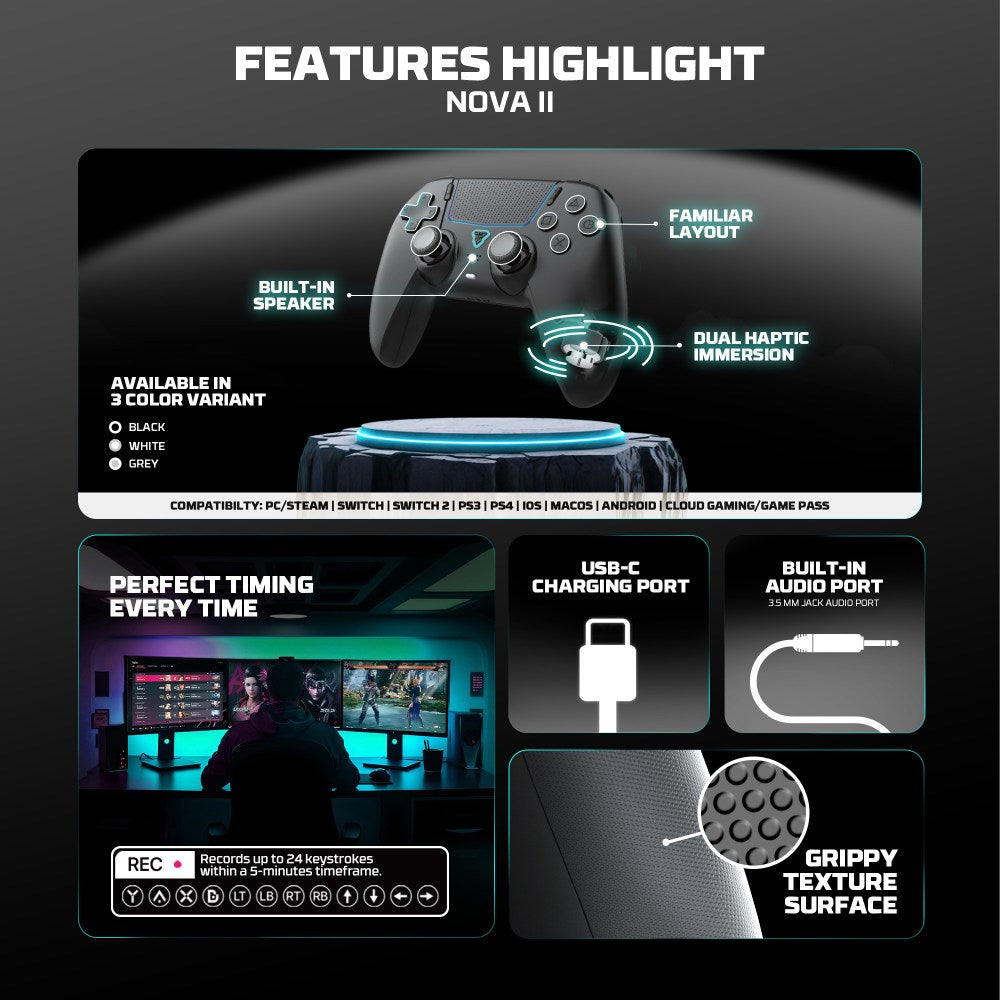 Fantech, Wgp16 Nova Ii Wireless Multi-Platform Gamepad ? Dual Mode, Vibration, Motion Controls, 10H Battery, Available in Different Colors
