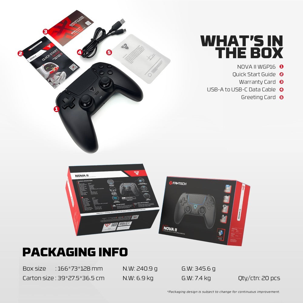 Fantech, Wgp16 Nova Ii Wireless Multi-Platform Gamepad ? Dual Mode, Vibration, Motion Controls, 10H Battery, Available in Different Colors