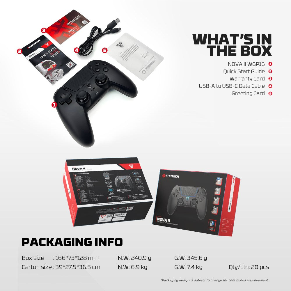 Fantech, Wgp16 Nova Ii Wireless Multi-Platform Gamepad ? Dual Mode, Vibration, Motion Controls, 10H Battery, Available in Different Colors