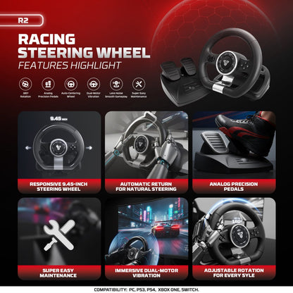 Fantech, R2 Racing Steering Wheel With Analog Pedals ? 180? Rotation, Dual Vibration For Pc, Ps4, Ps3, Xbox One & Switch