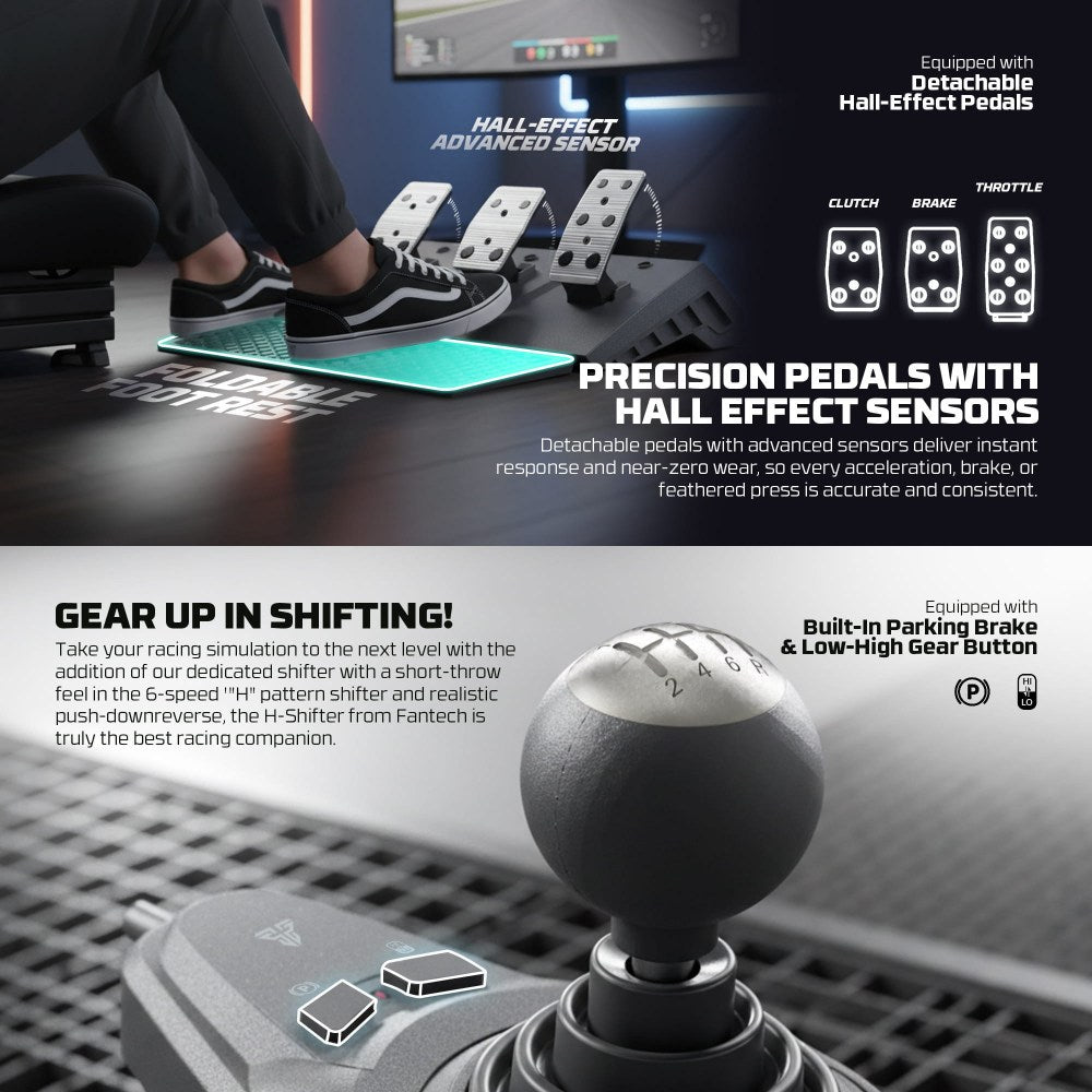 Fantech, R1V2 Professional 900? Racing Steering Wheel Bundle With Gear Shifter & Hall-Effect Pedals, Dual-Motor Vibration ? Compatible With Pc, Ps4, Xbox & Switch