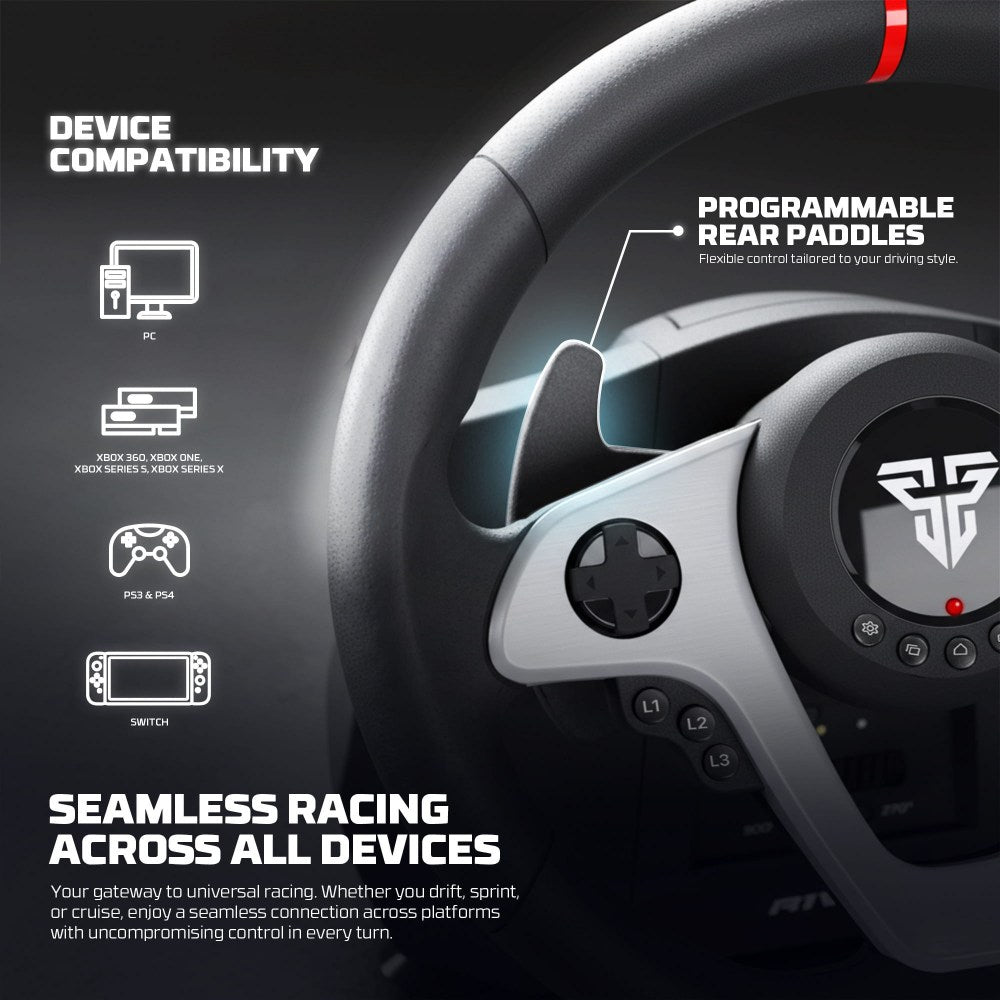 Fantech, R1V2 Professional 900? Racing Steering Wheel Bundle With Gear Shifter & Hall-Effect Pedals, Dual-Motor Vibration ? Compatible With Pc, Ps4, Xbox & Switch