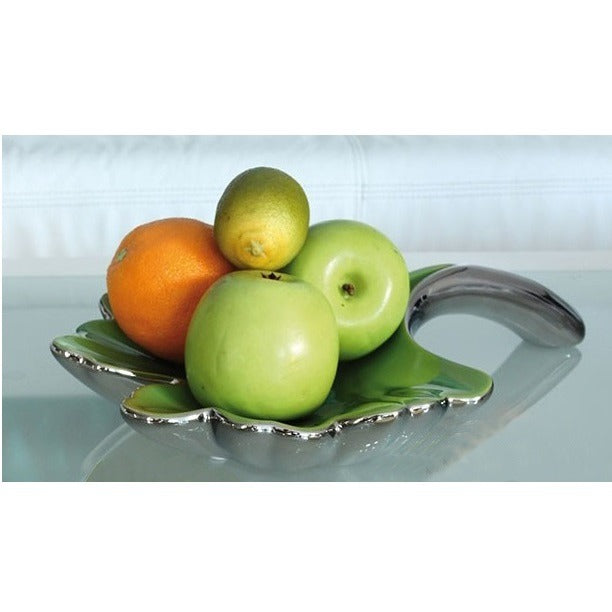 Leaf Bowl Silver And Green 25 Cm