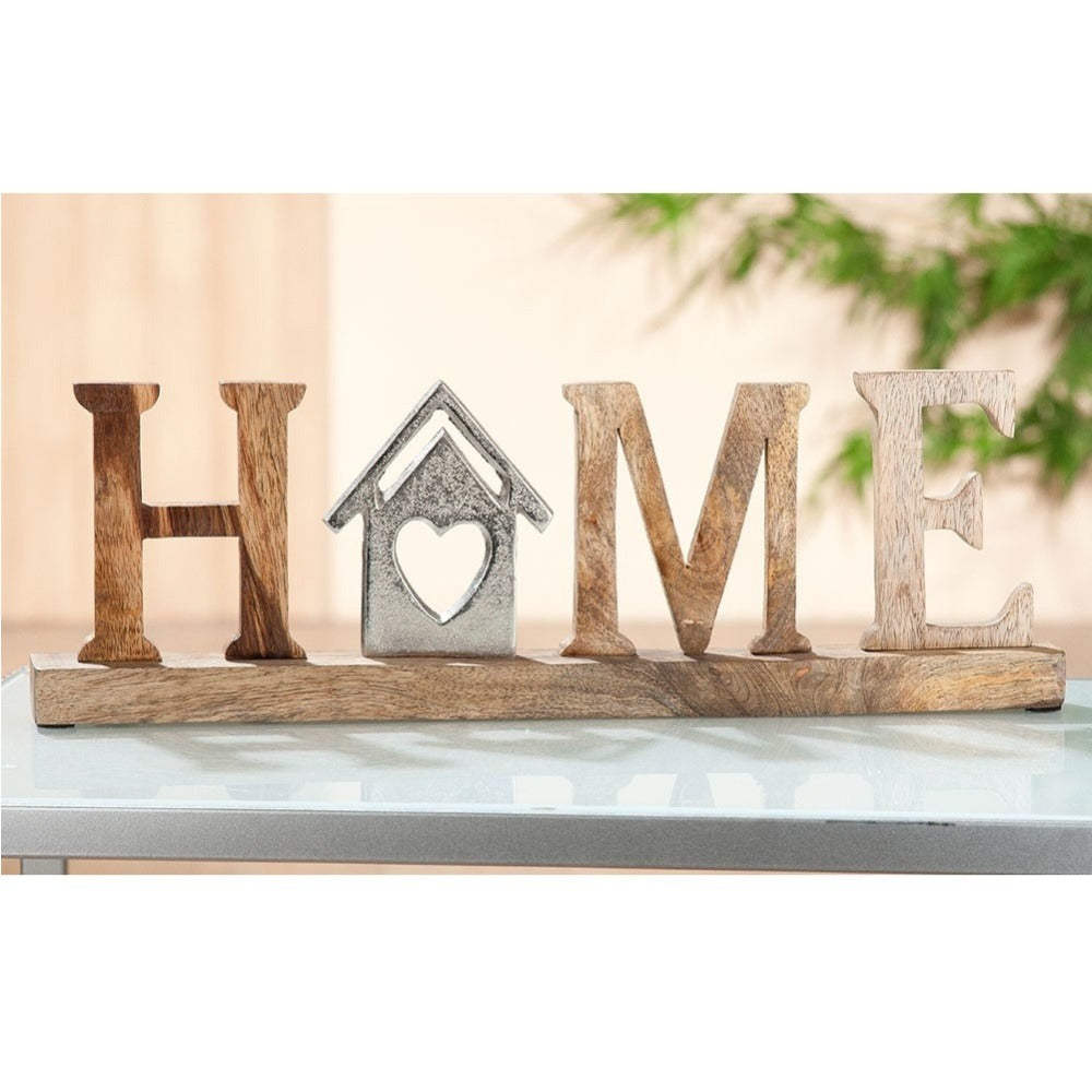 Wooden Lettering 'Home' Silver On Base 43 Cm
