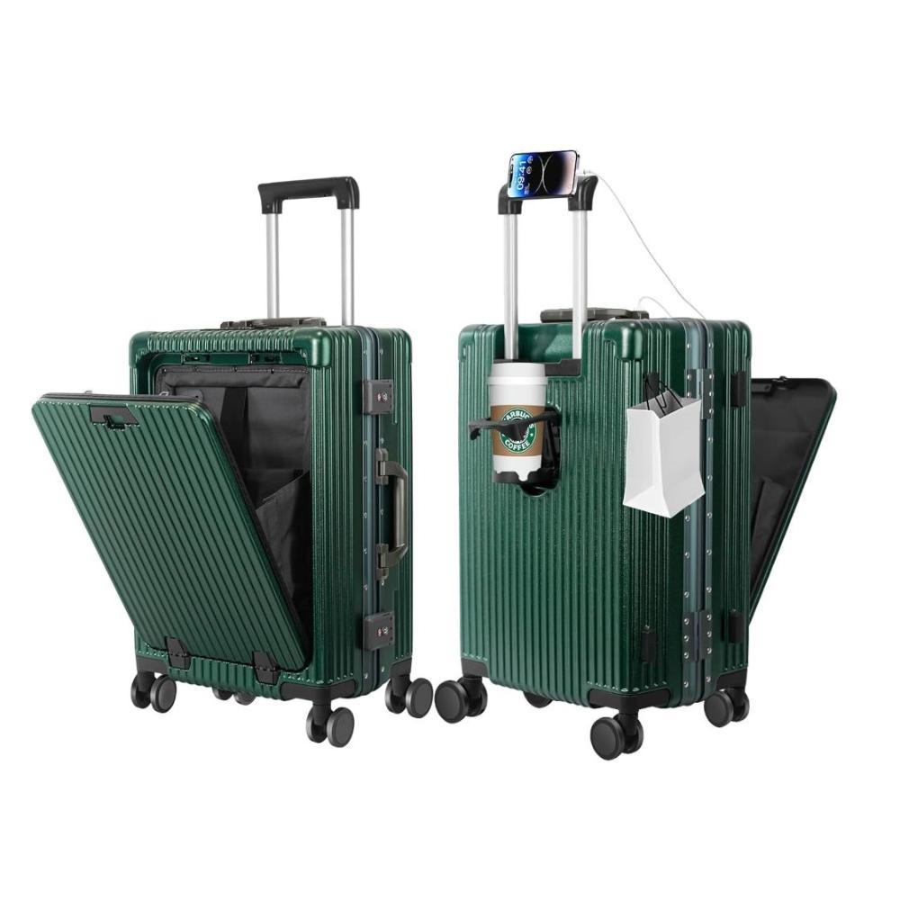 All-in-One Suitcase – Airline-Approved Carry-On with Laptop Compartment, USB/Type-C Charging, 360° Spinner Wheels and Smart Organized Interior – Green, SK949G