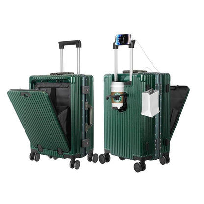 All-in-One Suitcase – Airline-Approved Carry-On with Laptop Compartment, USB/Type-C Charging, 360° Spinner Wheels and Smart Organized Interior – Green, SK949G