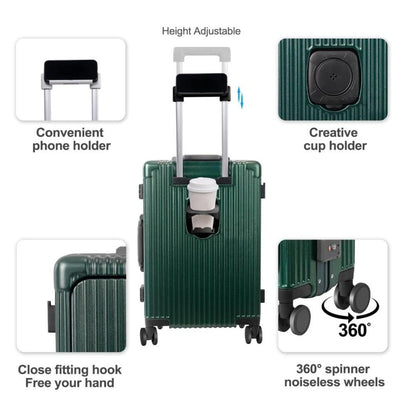 All-in-One Suitcase – Airline-Approved Carry-On with Laptop Compartment, USB/Type-C Charging, 360° Spinner Wheels and Smart Organized Interior – Green, SK949G
