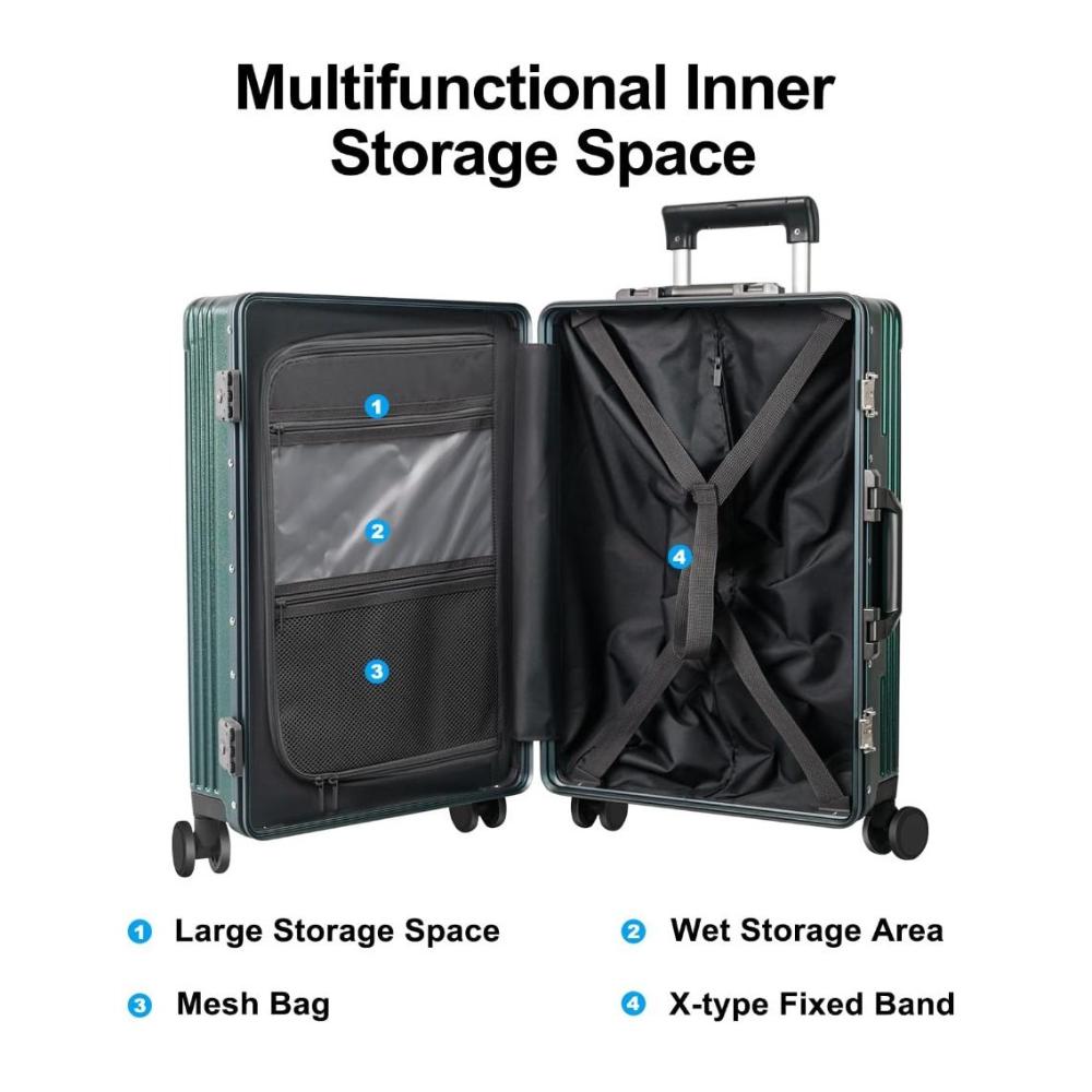 All-in-One Suitcase – Airline-Approved Carry-On with Laptop Compartment, USB/Type-C Charging, 360° Spinner Wheels and Smart Organized Interior – Green, SK949G