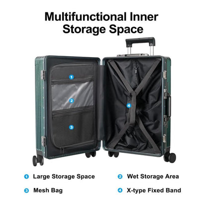 All-in-One Suitcase – Airline-Approved Carry-On with Laptop Compartment, USB/Type-C Charging, 360° Spinner Wheels and Smart Organized Interior – Green, SK949G